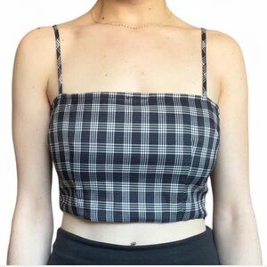 Plaid Navy and White Women's Top